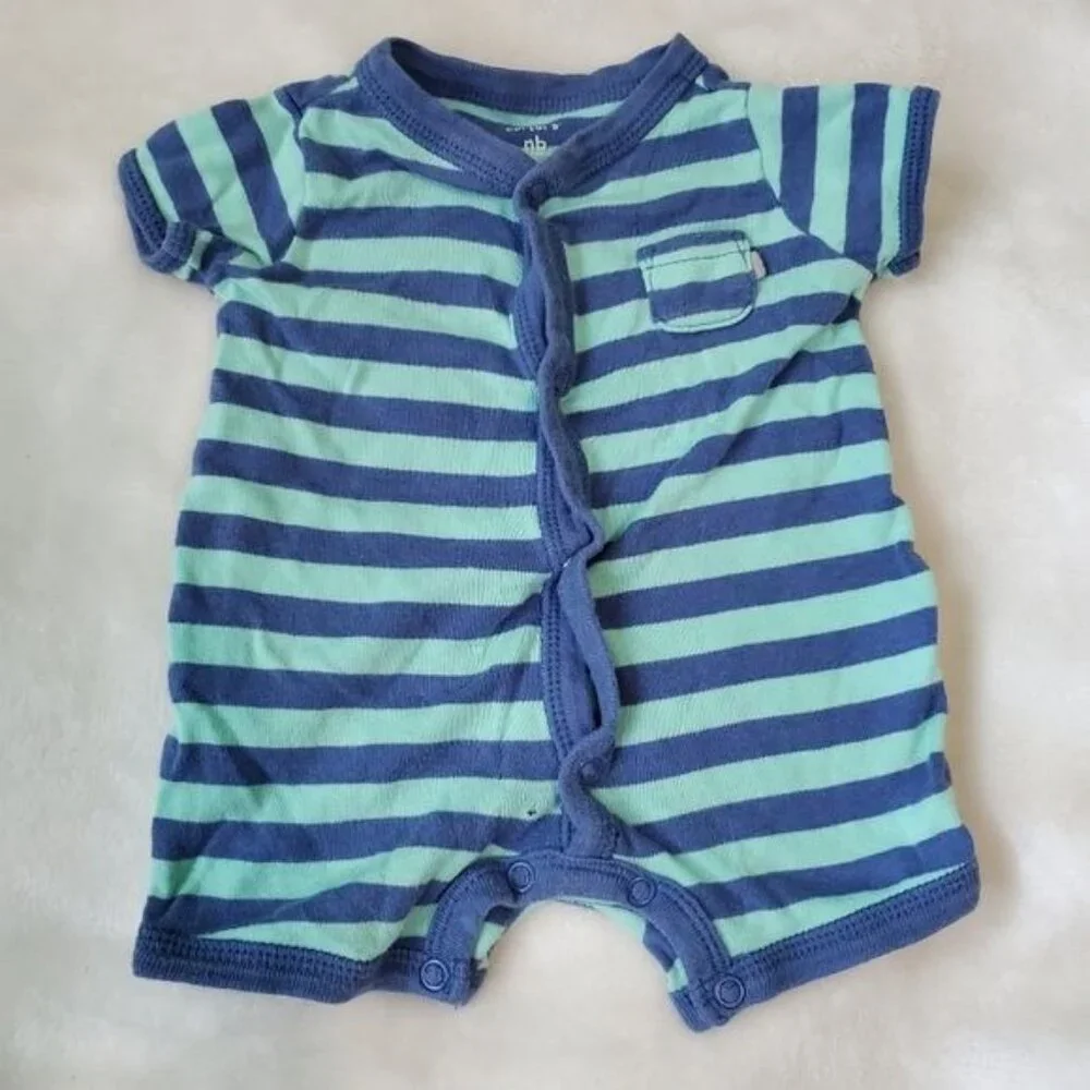Carter's 3 pieces romper footie ,striped Overall ,Colorful Vest All‎ Sz Newborn